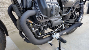 MassMoto Exhaust Full System 2in2 Hot-Rod Black Moto Guzzi V9 Bobber / Roamer