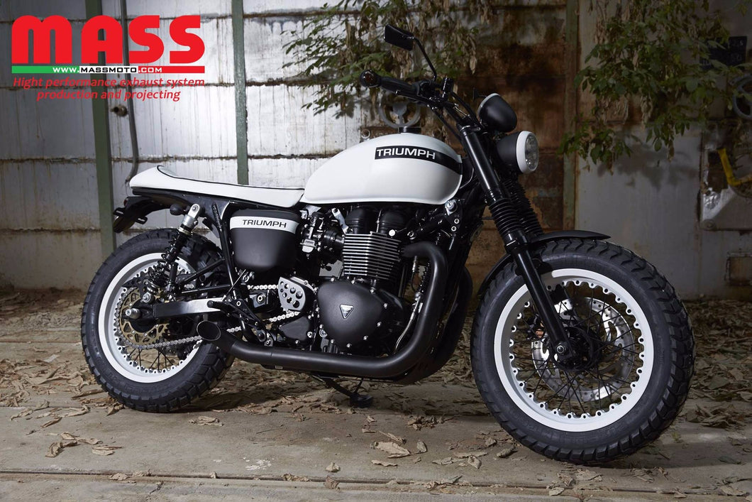 MassMoto Exhaust Full System 2in2 Hot-Rod Black Triumph Bonneville / Thruxton